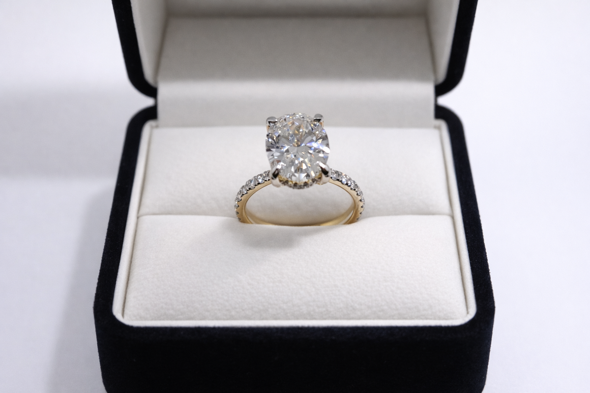 4 Carat Oval Lab Diamond Engagement Ring – Hidden Halo