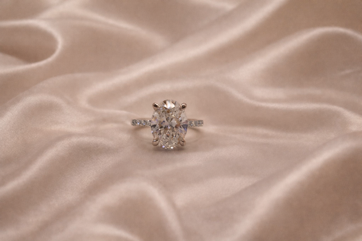 4 Carat Oval Lab Diamond Engagement Ring – Hidden Halo