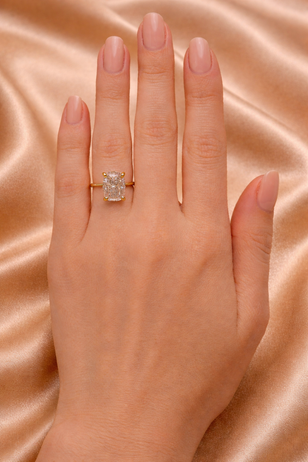 5.01 Carat Elongated Cushion Cut Lab Diamond Ring – Hidden Halo | 10K Yellow Gold | 2mm Band