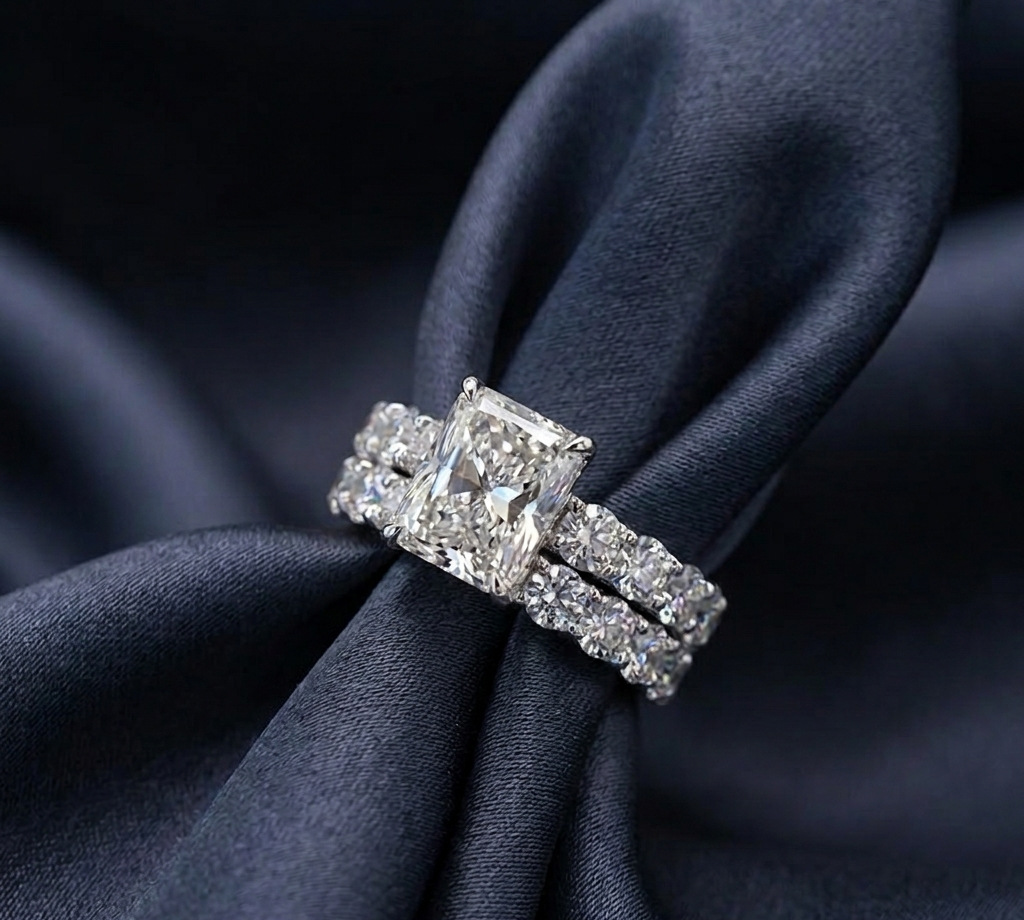 Radiant Cut Lab- Diamond Bridal Set: The Ultimate Sparkle (3.02 Carat)