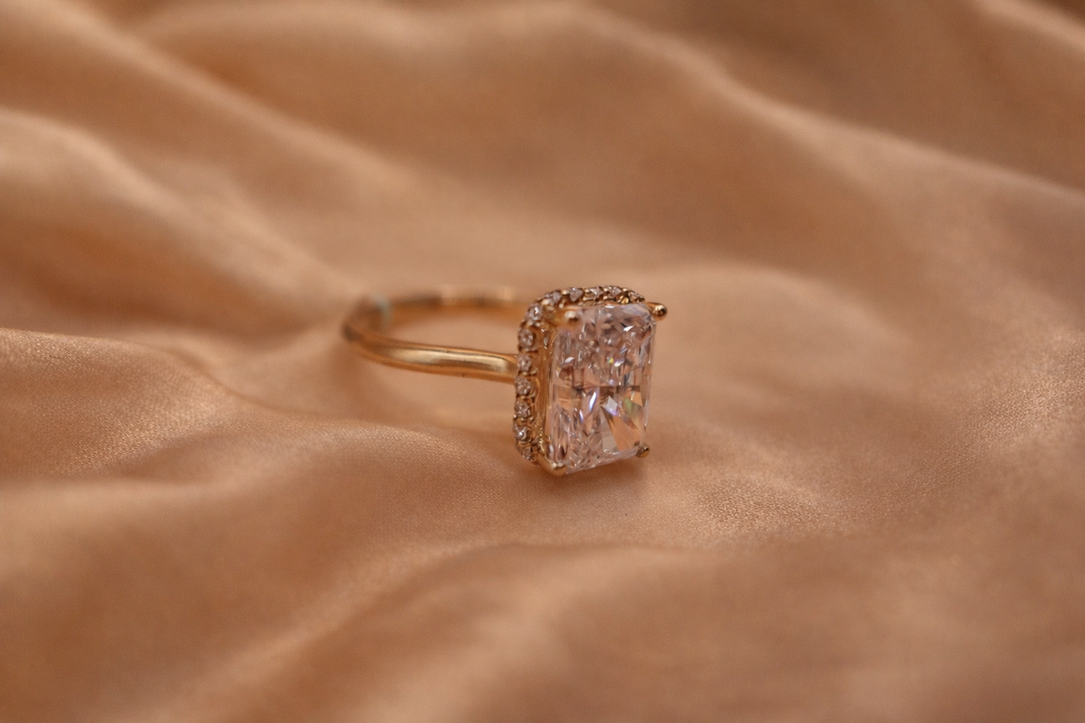 Radiant Elegance: 3.37ctw Diamond Cathedral Halo Ring