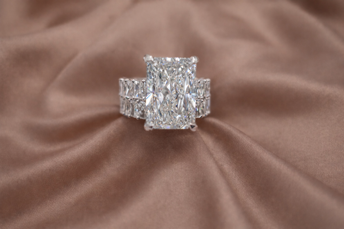 10.50 Ct Radiant Cut Lab Diamond Engagement Ring – Hidden Halo