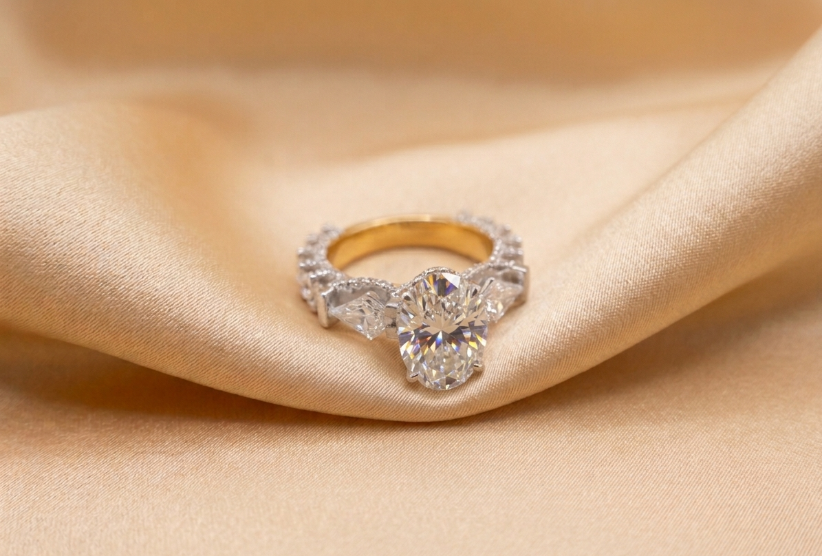 Exquisite 6.25 CTW Oval Diamond Cathedral Engagement Ring