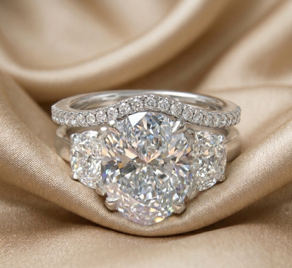 3 Stone Oval Lab Diamond Engagement Ring Set