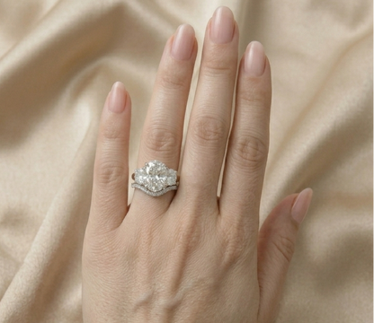 3 Stone Oval Lab Diamond Engagement Ring Set