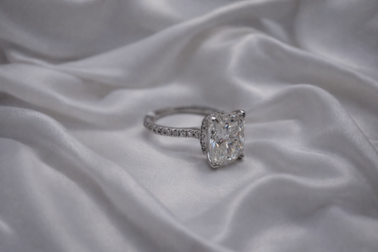 5.75 ctw Cushion Diamond Ring-Pavé Cathedral Setting with Hidden Halo