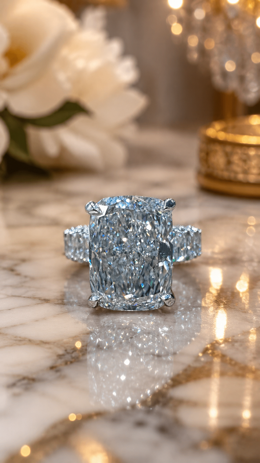 10.50 Carat Elongated Cushion Cut Lab Diamond Engagement Ring