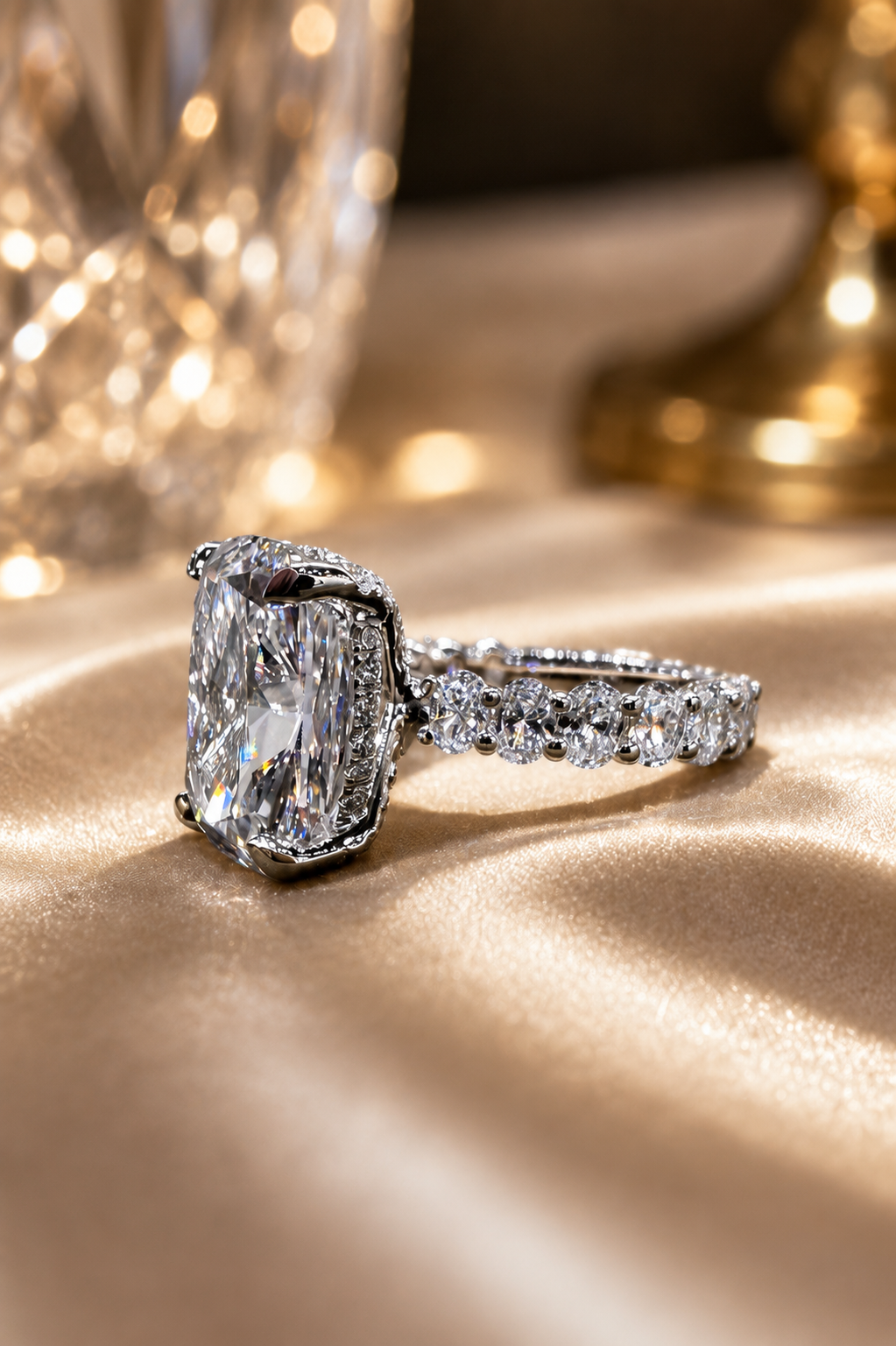Luxury Anna: 10.45 Carat Elongated Cushion Cut Lab Diamond Engagement Ring