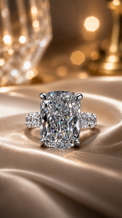 Luxury Anna: 10.45 Carat Elongated Cushion Cut Lab Diamond Engagement Ring