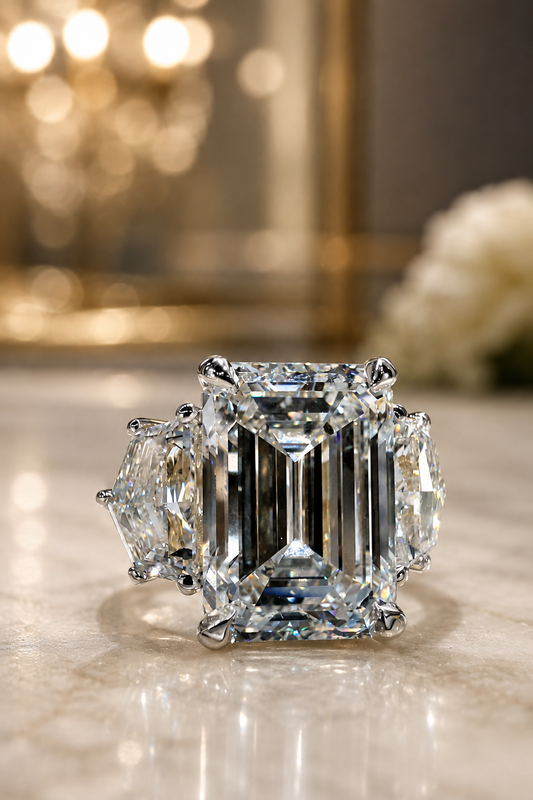 The Vivienne- 12.00 Carat Emerald Cut Lab Diamond Engagement Ring ✨