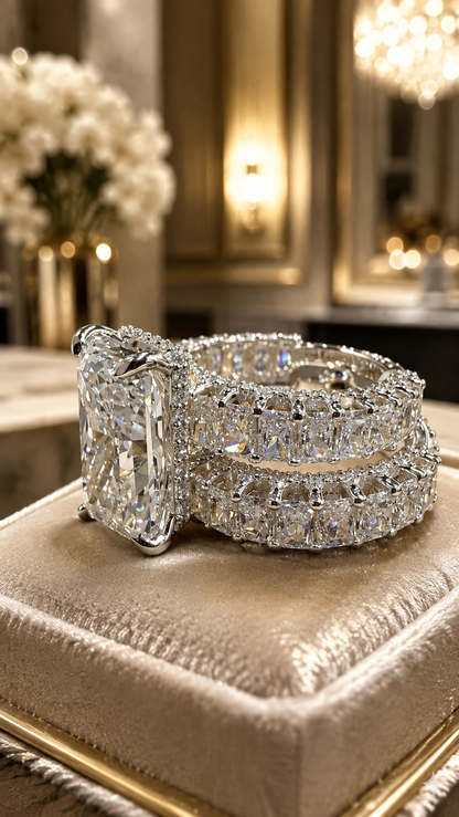 The Grace ✨ 15.26 Radiant Cut Lab Diamond Wedding Set