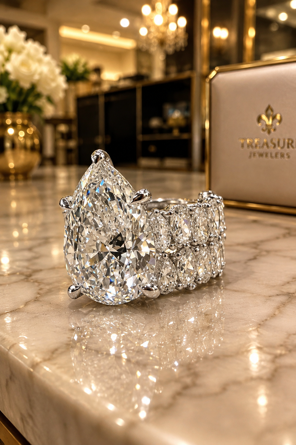 The Arabella ✨ 12.00 Carat Pear Shaped Lab Diamond Wedding Set 😍