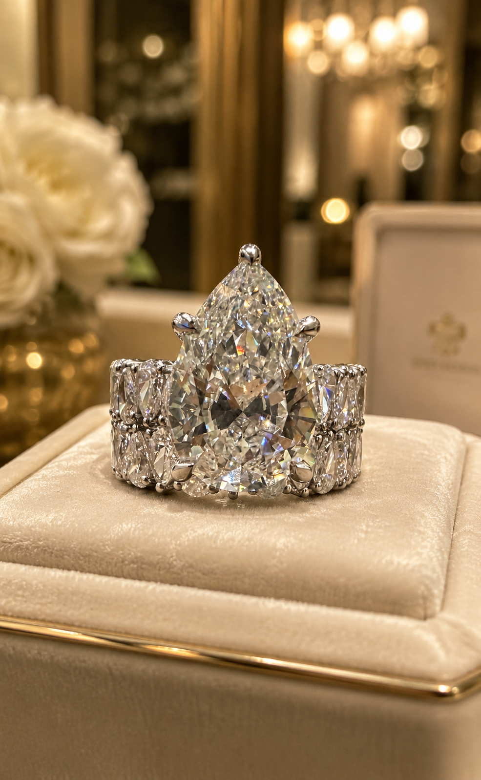 The Arabella ✨ 12.00 Carat Pear Shaped Lab Diamond Wedding Set 😍