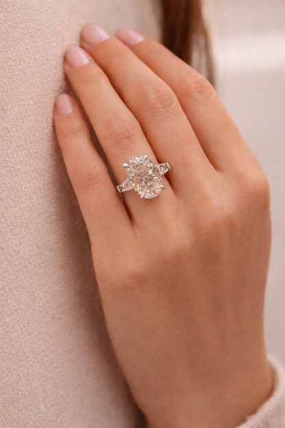 Timeless Elegance: 4.02ct Oval & Tapered Baguette Bridal Set