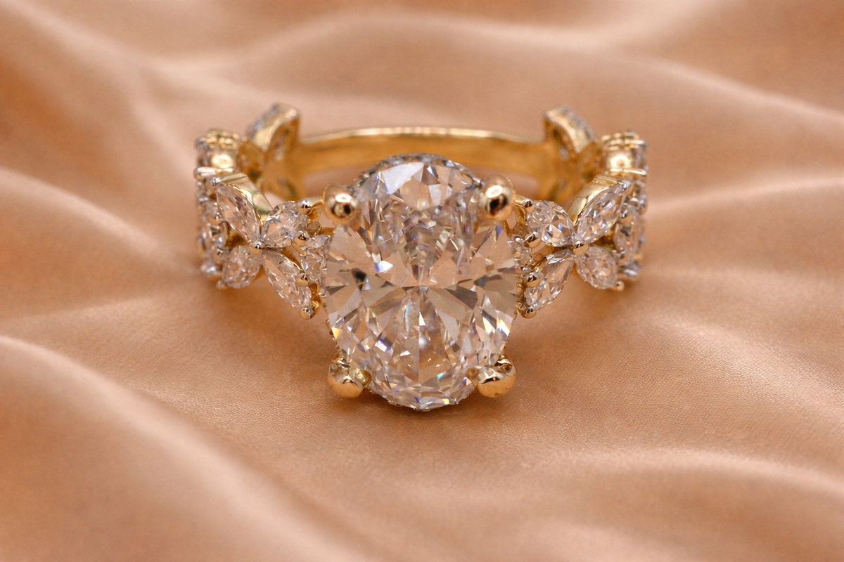 Nature-Inspired Grandeur: 4.25ctw Oval Lab Diamond Ring