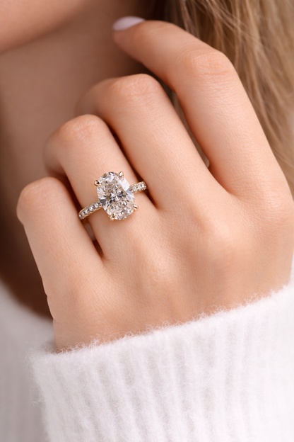 4 Carat Oval Lab Diamond Engagement Ring – Hidden Halo
