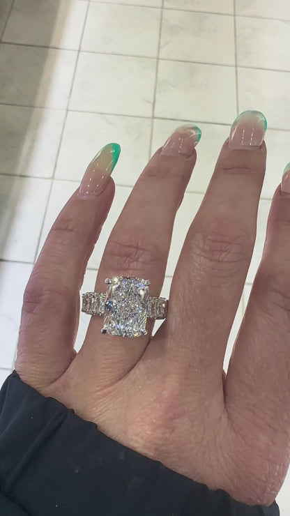 10.50 Carat Elongated Cushion Cut Lab Diamond Engagement Ring