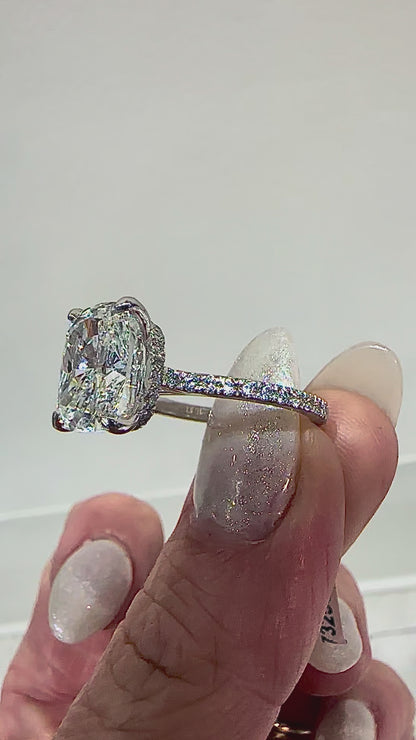 5.75 ctw Cushion Diamond Ring-Pavé Cathedral Setting with Hidden Halo