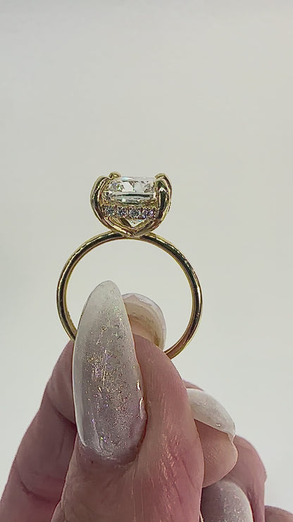 5.01 Carat Elongated Cushion Cut Lab Diamond Ring – Hidden Halo | 10K Yellow Gold | 2mm Band